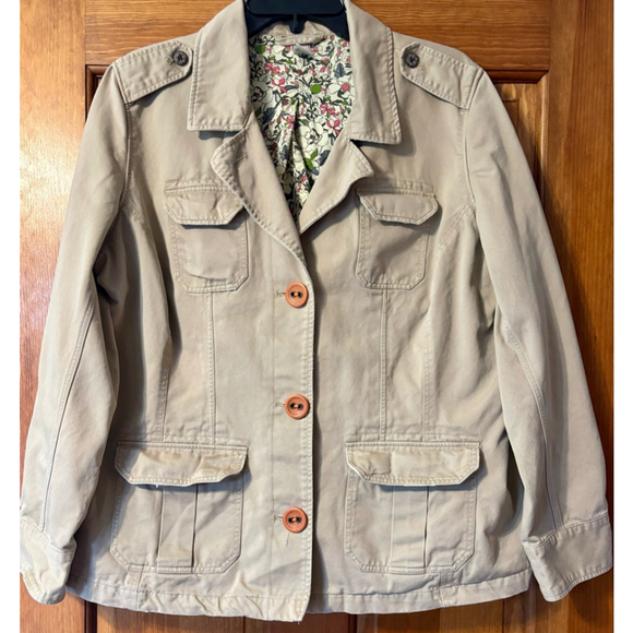 Old Navy Women’s Plus 1X Utility Jacket Khaki Floral Lining Y2K Spring 2006 - Picture 1 of 8